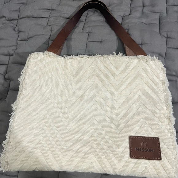 MISSONI Chevron-pattern small cotton-blend tote bag purse luxury vacation - Picture 7 of 16